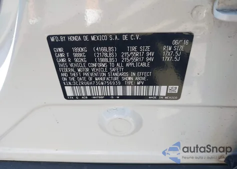 2016 Honda Hr-V Exl from USA, damaged, VIN 3CZRU6H73GM756939